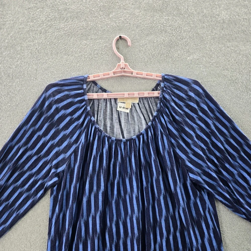 MICHAEL Kors Women Blouse XL Blue‎ Striped Activewear Scoop Neck Pullover